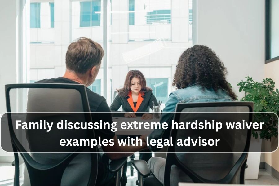 Family discussing extreme hardship waiver examples with legal advisor