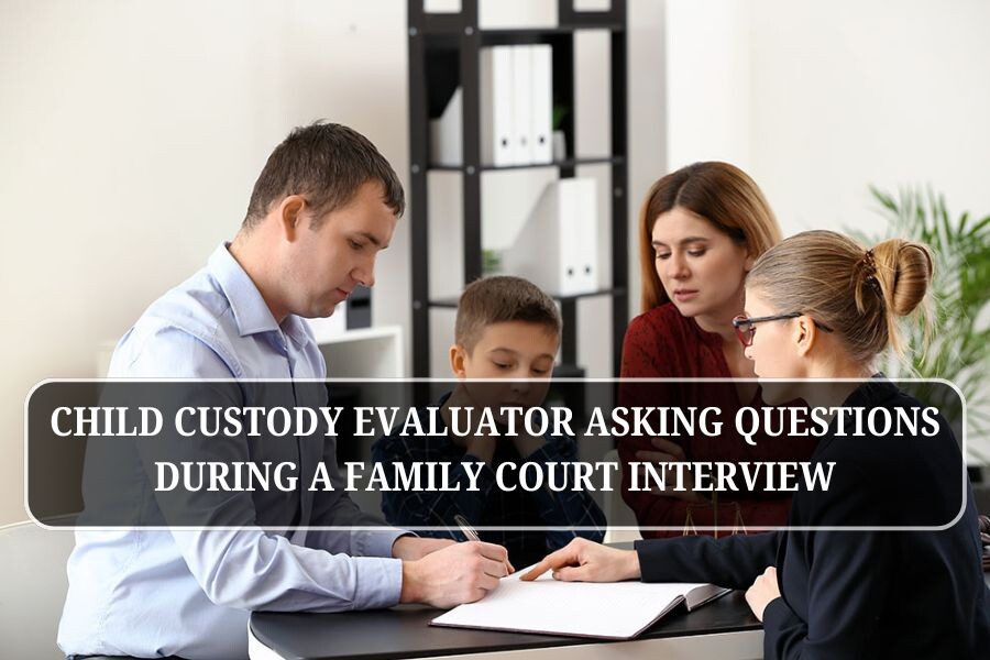 Child custody evaluator asking questions during a family court interview